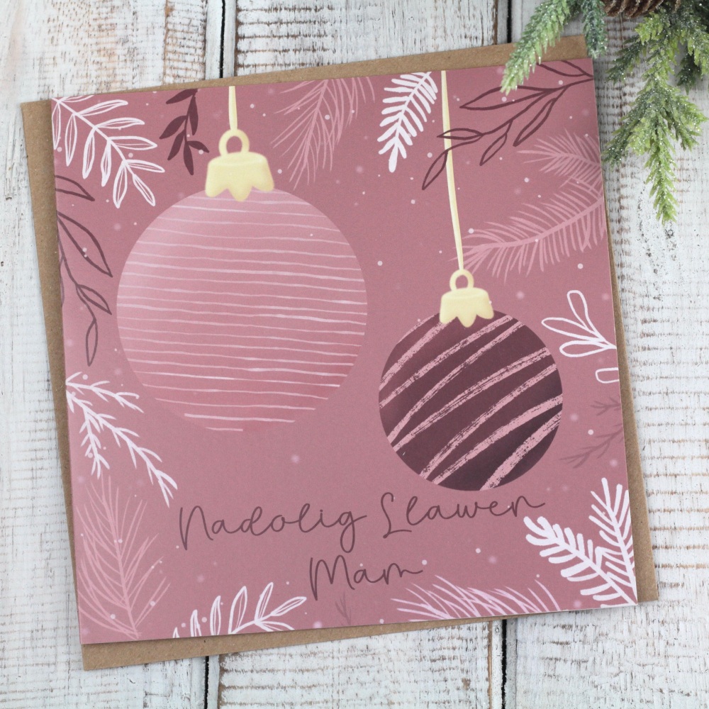 Cerdyn Nadolig Llawen Mam | Welsh Merry Christmas Mum Sprigs Card