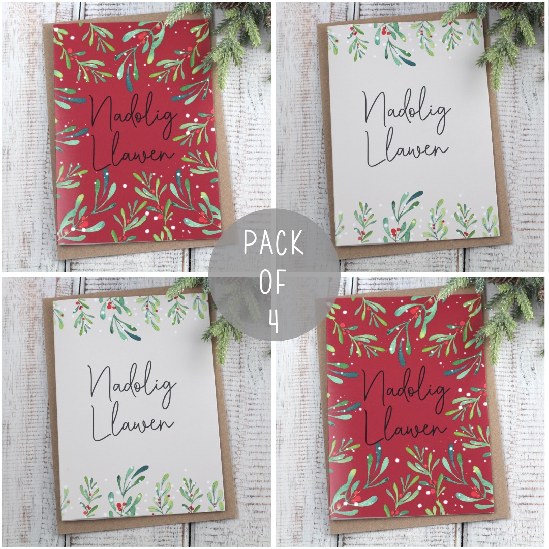 Pecyn Cardiau Nadolig Llawen Sprigs | Welsh Merry Christmas Sprig Card Pack