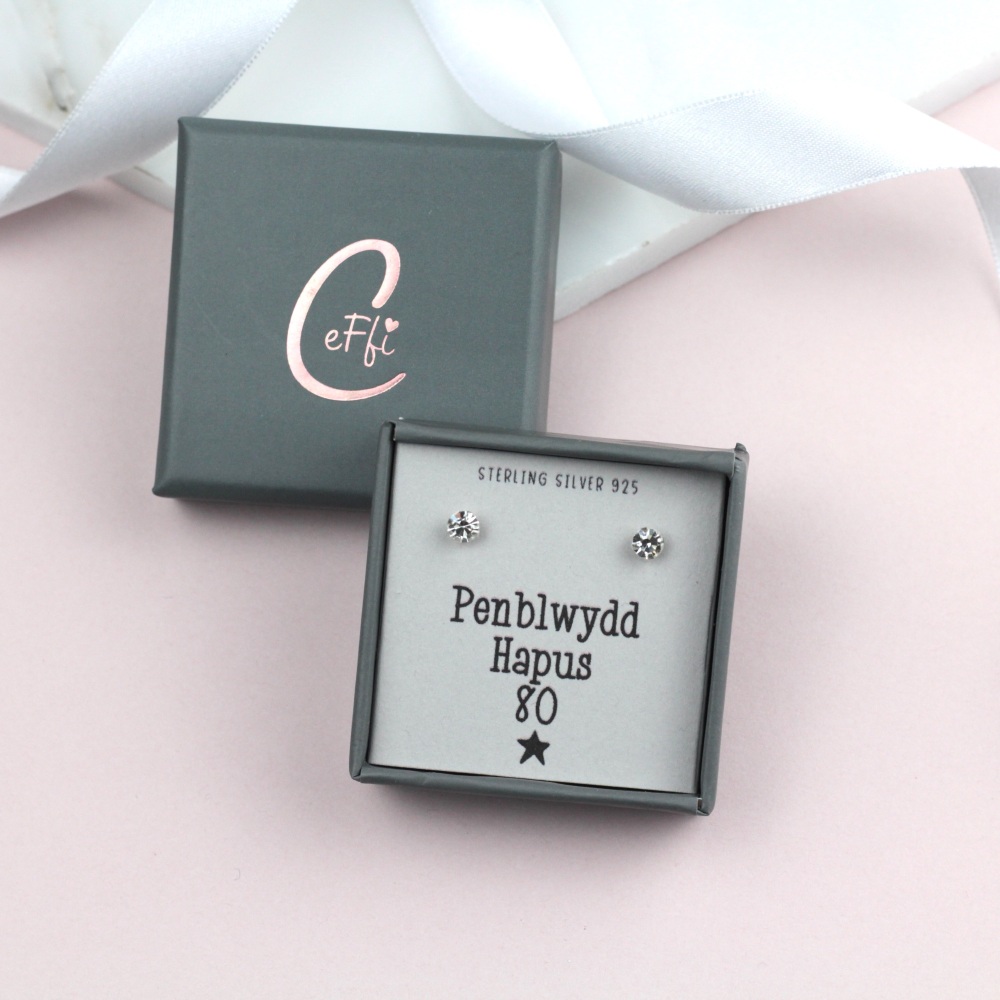 Clustlysau Penblwydd Hapus 80 Arian | Penblwydd Hapus 80 Sterling Silver 925 Boxed Earrings | CeFfi Jewellery - Various Choice