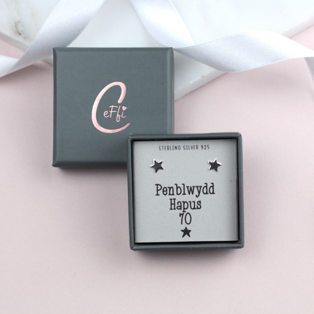 Clustlysau Penblwydd Hapus 70 Arian | Penblwydd Hapus 70 Sterling Silver 925 Boxed Earrings | CeFfi Jewellery - Various Choice