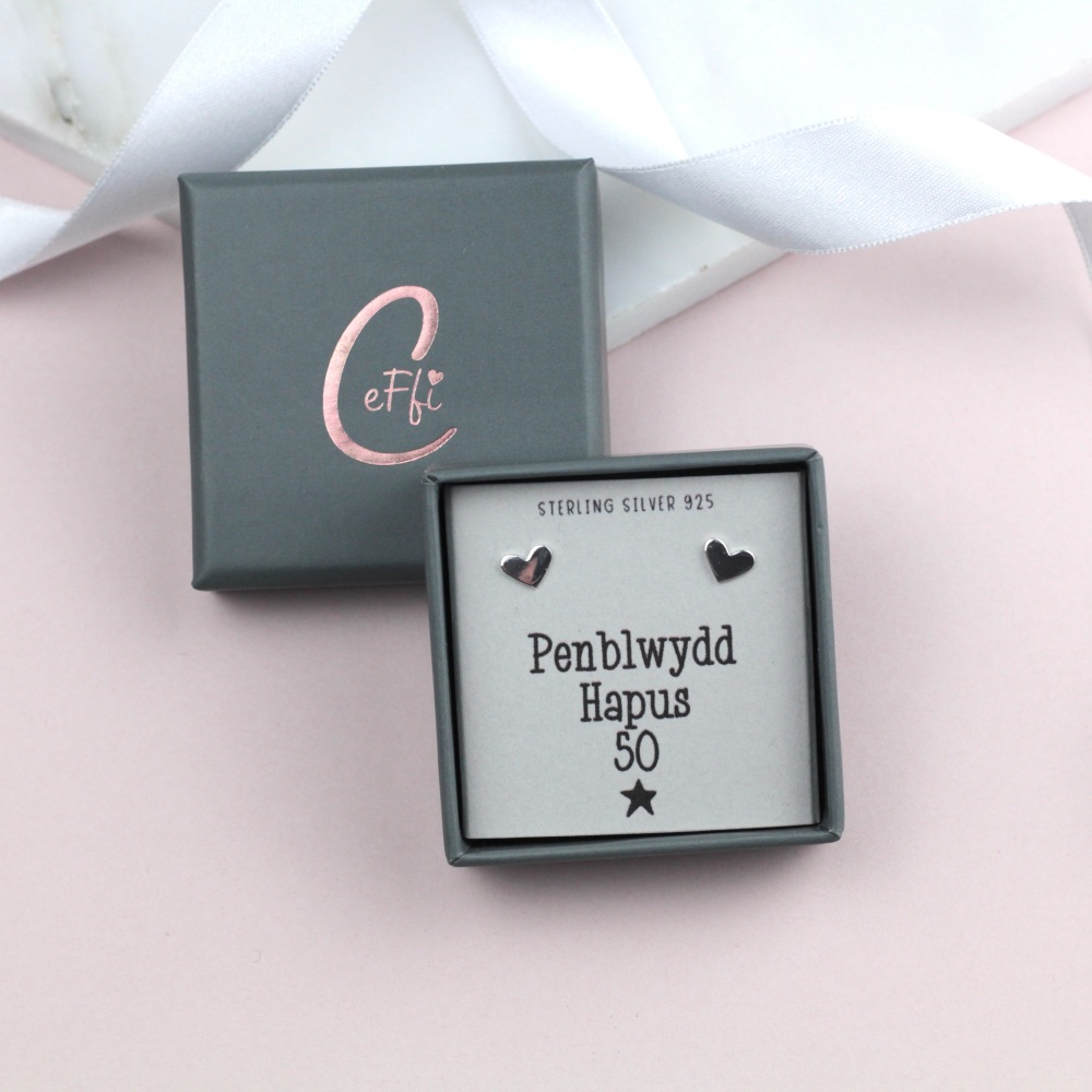 Clustlysau Penblwydd Hapus 50 Arian | Penblwydd Hapus 50 Sterling Silver 925 Boxed Earrings | CeFfi Jewellery - Various Choice
