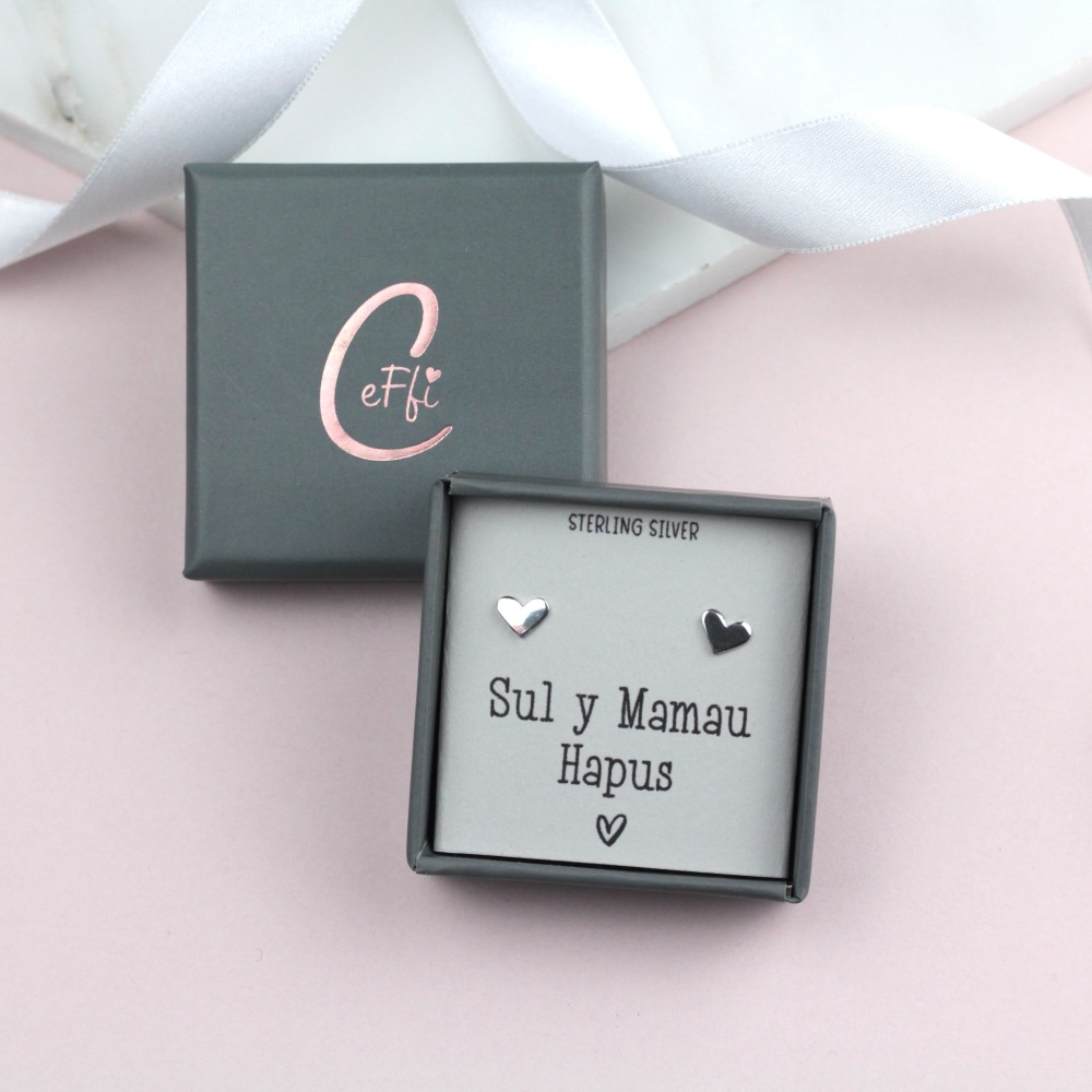 Clustlysau Sul y Mamau Hapus Arian | Sul y Mamau Hapus Sterling Silver 925 Boxed Earrings | CeFfi Jewellery - Various Choice