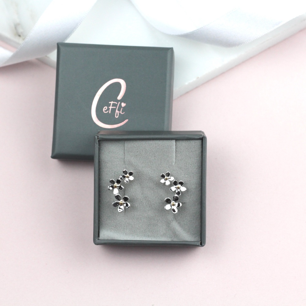 Daisy Cluster Bar Sterling Silver 925 Earrings