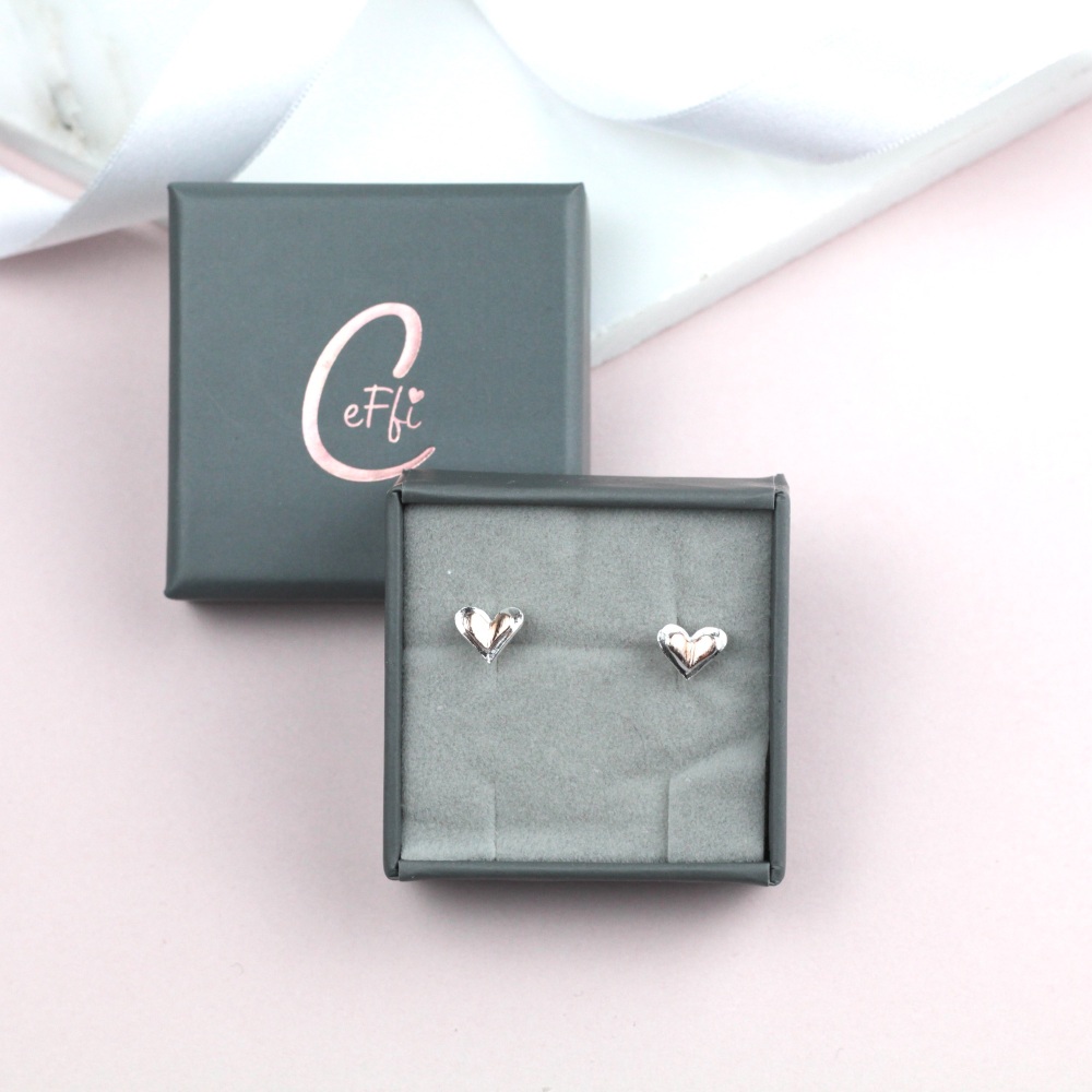 Silver & Rose Gold Heart Sterling Silver 925 Earrings