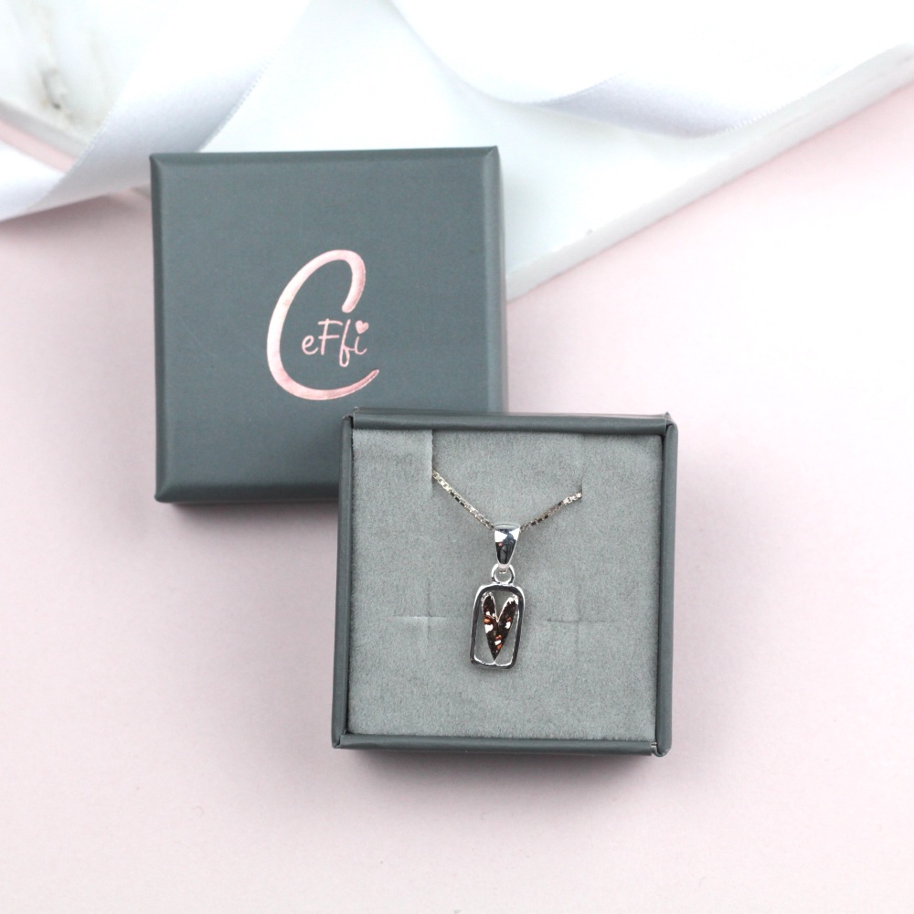 Rose Gold Heart in Rectangle Sterling Silver 925 Necklace