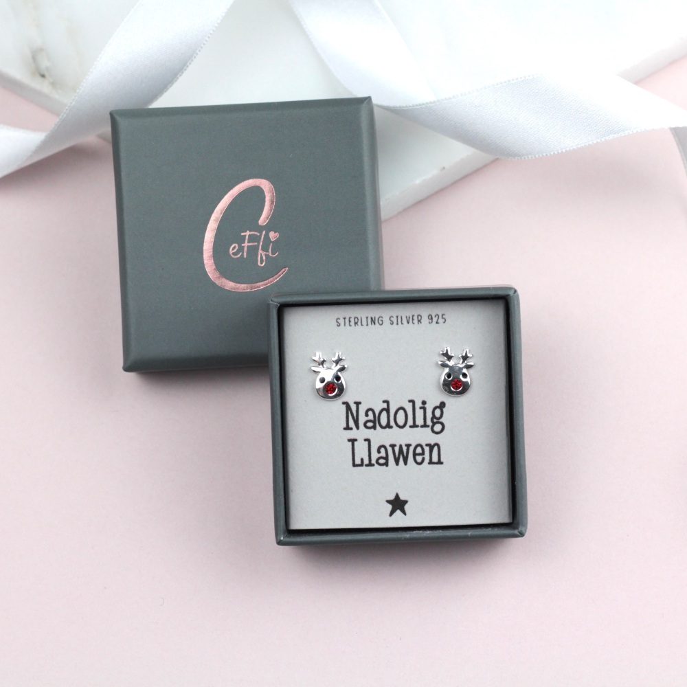 Clustlysau Nadolig Llawen Arian | Nadolig Llawen Sterling Silver 925 Boxed Earrings | CeFfi Jewellery - Various Choice