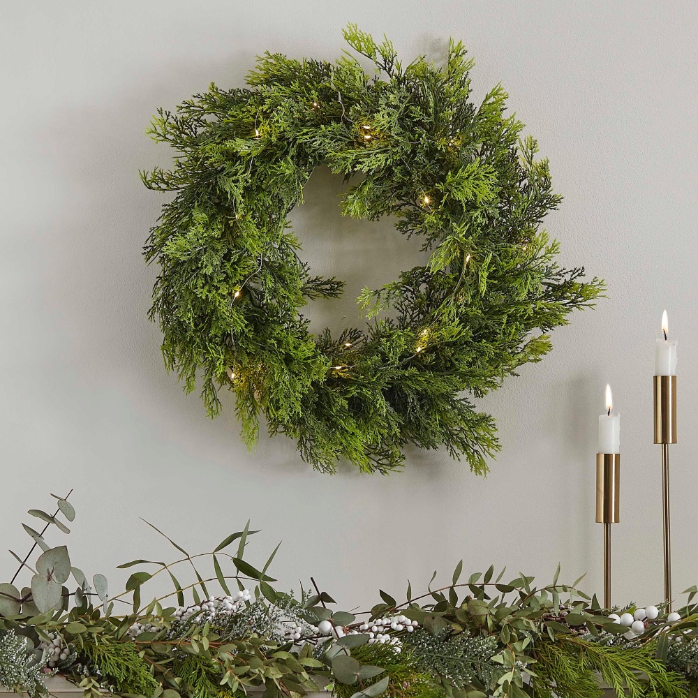 Cedar Pine Wreath with LED's | Ginger Ray
