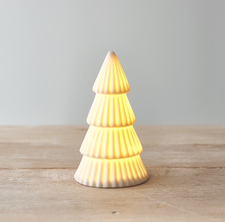 Ceramic Ribbed White LED Tree Decorations