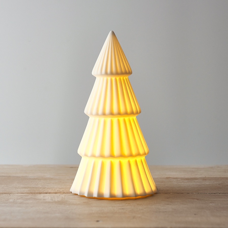 Large Ceramic Ribbed White LED Tree Decorations