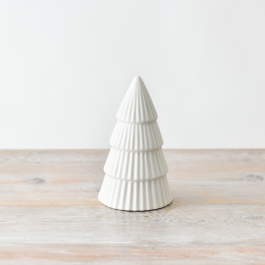 Ceramic Ribbed White Tree Decoration Small