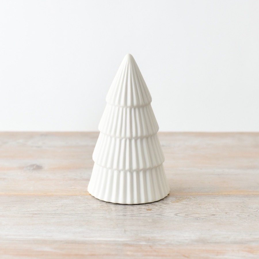 Ceramic Ribbed White Tree Decoration Medium
