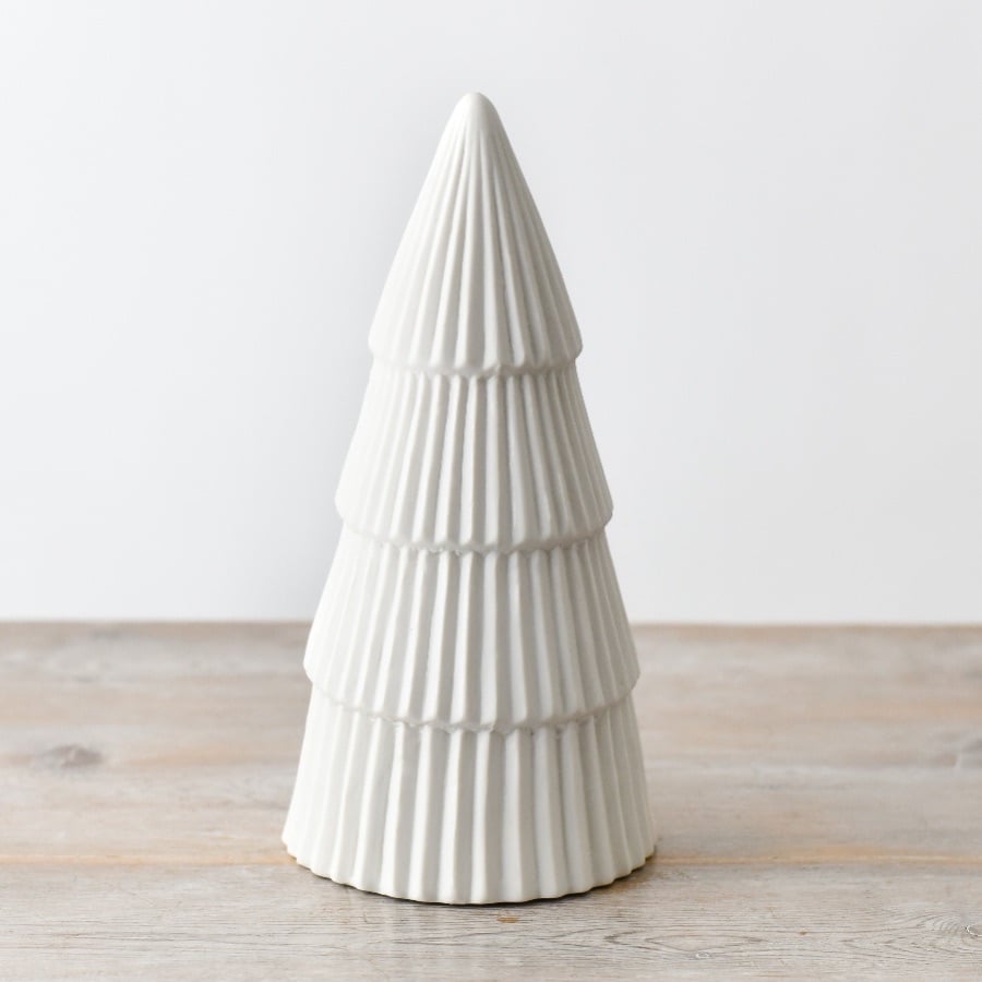 Ceramic Ribbed White Tree Decoration Large