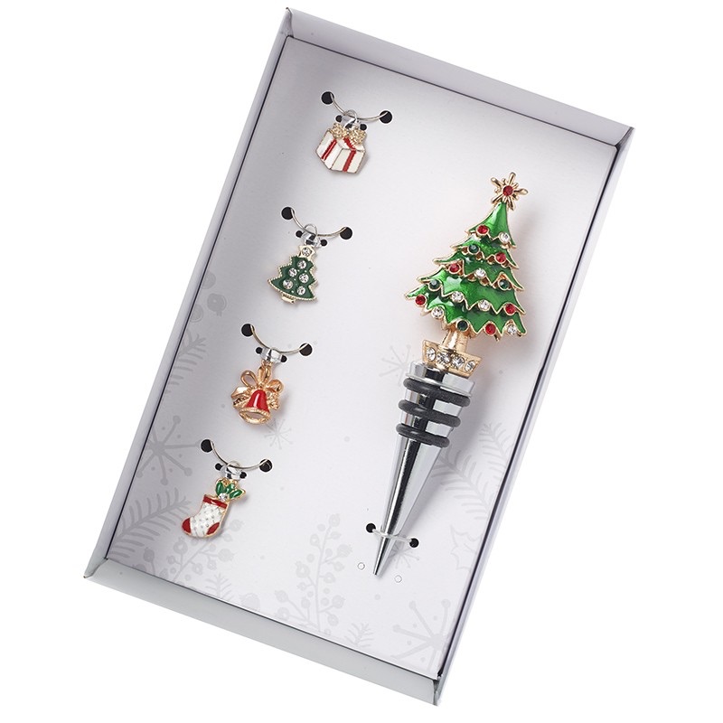 Christmas Tree Bottle Stopper and Drink Charms Set
