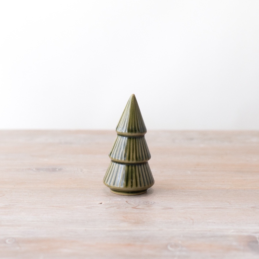 Ceramic Green Ribbed Tree Decoration Small