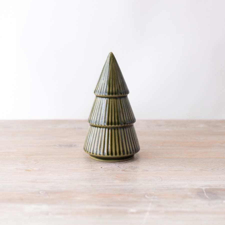 Ceramic Green Ribbed Tree Decoration Large