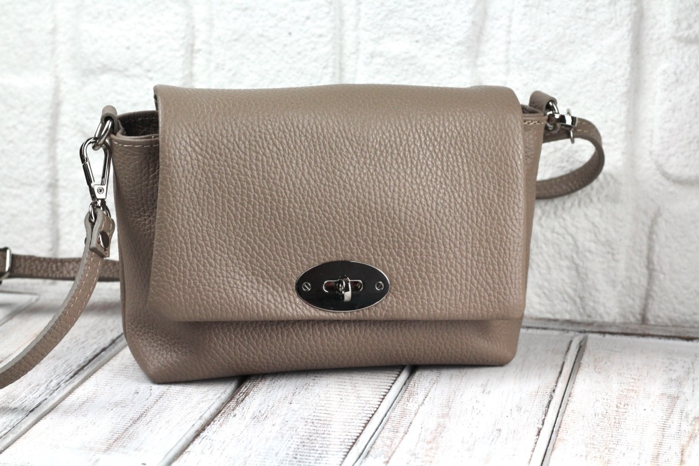 Nude Twist Lock Flap Crossbody Bag in Italian Leather