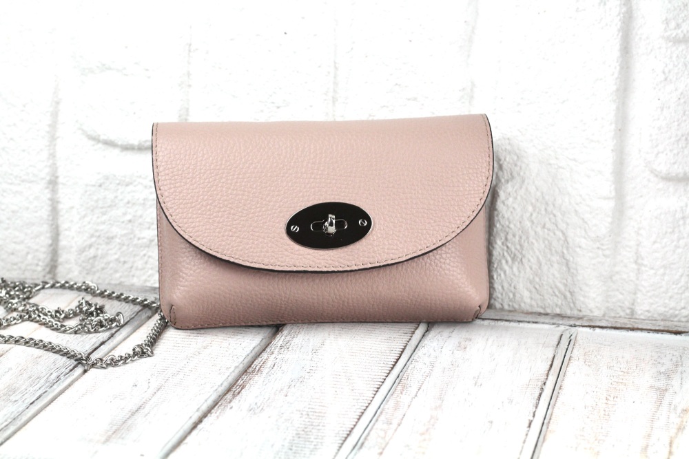 Blush Pink Twist Lock Mini Crossbody Bag in Italian Leather