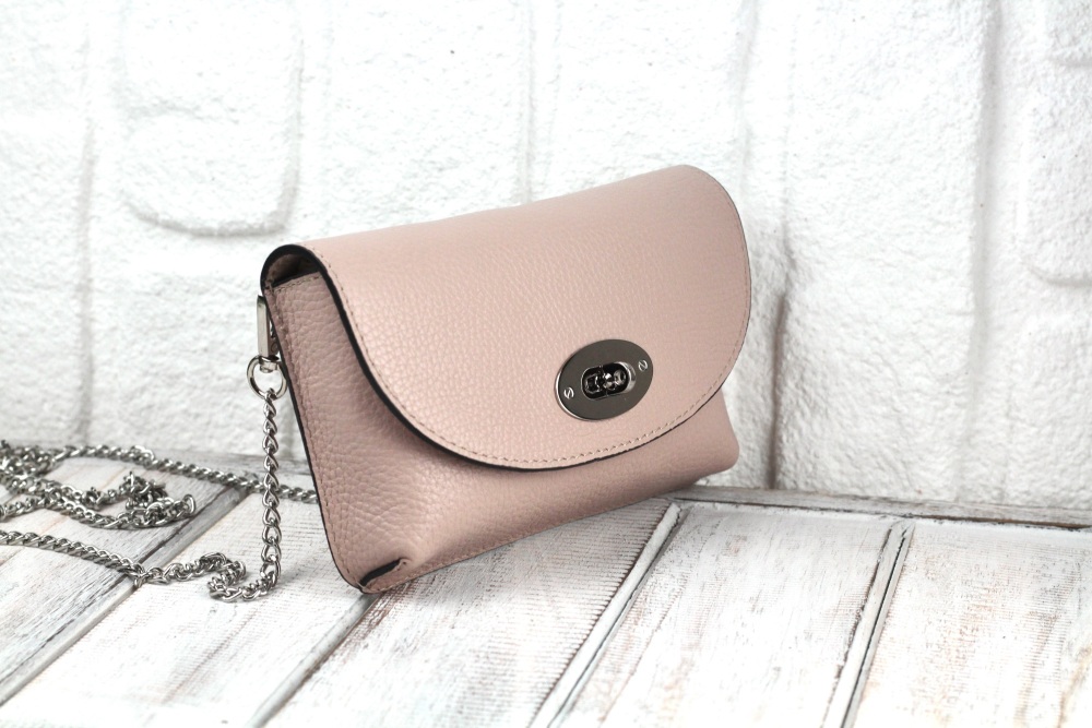 Blush Pink Twist Lock Mini Crossbody Bag in Italian Leather