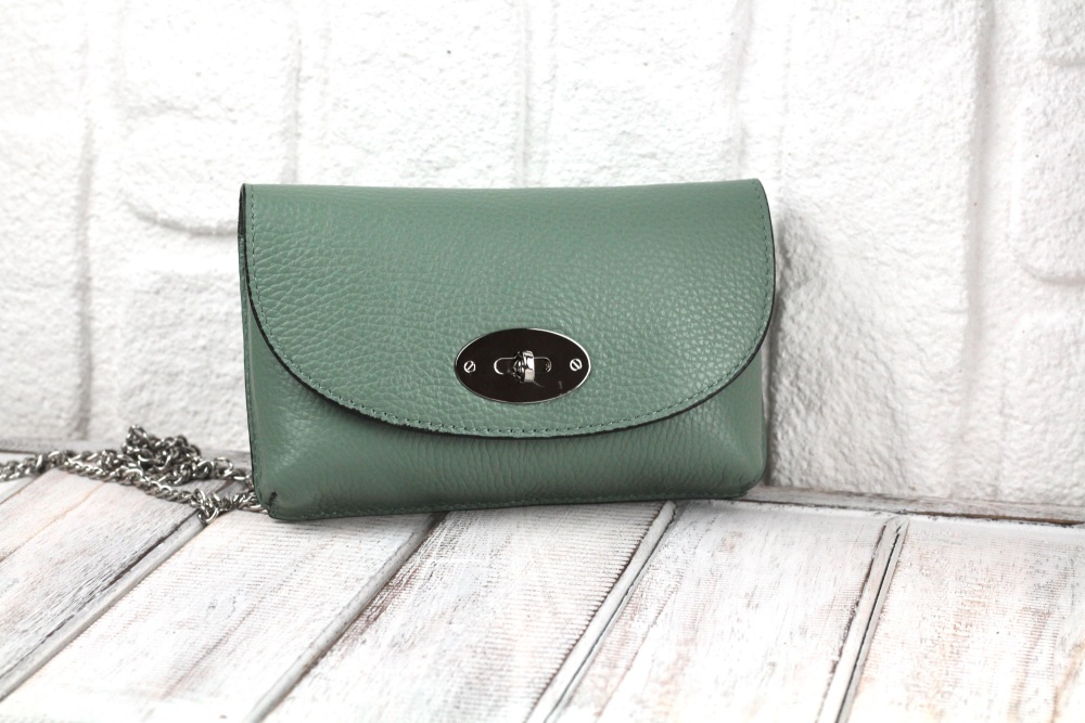 Sage Twist Lock Mini Crossbody Bag in Italian Leather