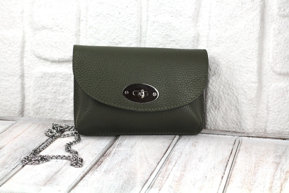 Olive Twist Lock Mini Crossbody Bag in Italian Leather