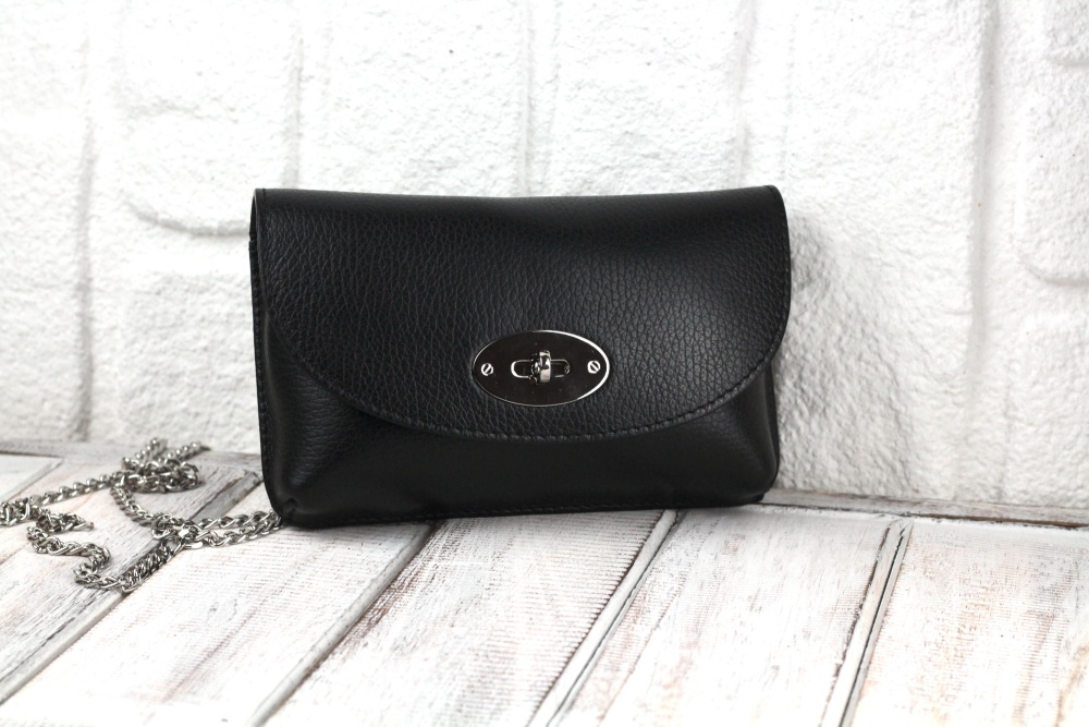 Black Twist Lock Mini Crossbody Bag in Italian Leather