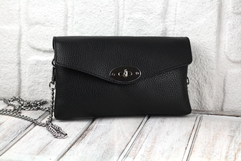 Black Twist Lock Envelope Crossbody Bag in Italian Leather