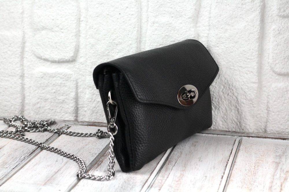Black Twist Lock Envelope Crossbody Bag in Italian Leather