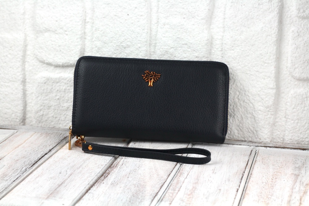 Navy Tree Leather Purse
