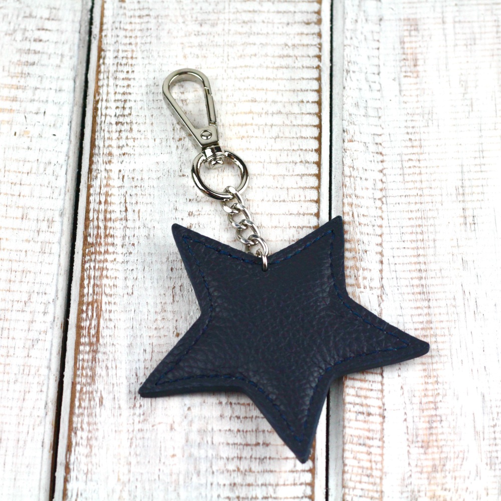 Navy Leather Star Keyring/Bag Charm