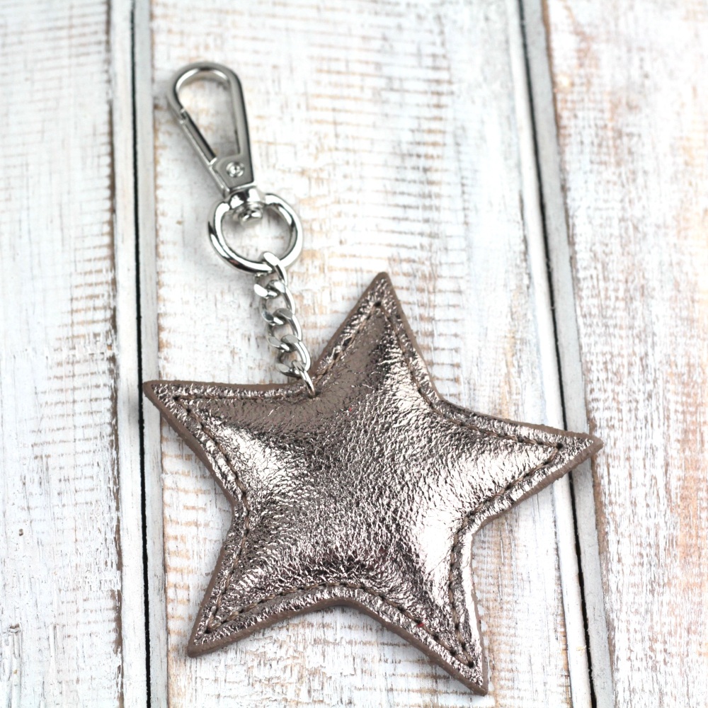 Bronze/Gold Leather Star Keyring/Bag Charm