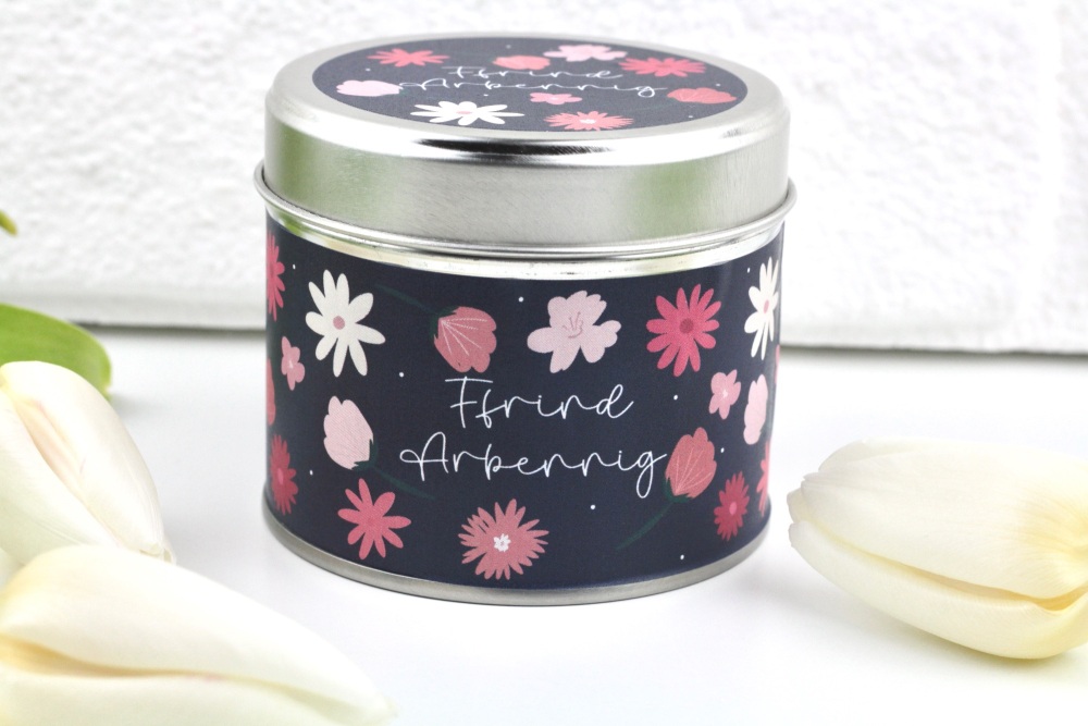 Cannwyll Ffrind Arbennig Darluniad Blodeuog | Ffrind Arbennig Bold Flower Tin Candle