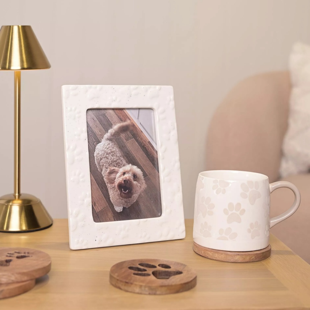 Ceramic Pet Embossed Paw Print Picture Frame