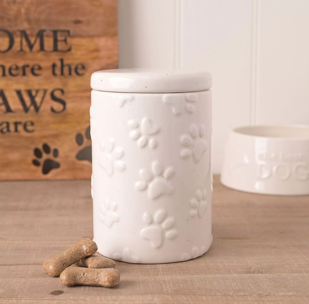 Ceramic Pet Embossed Paw Print Jar