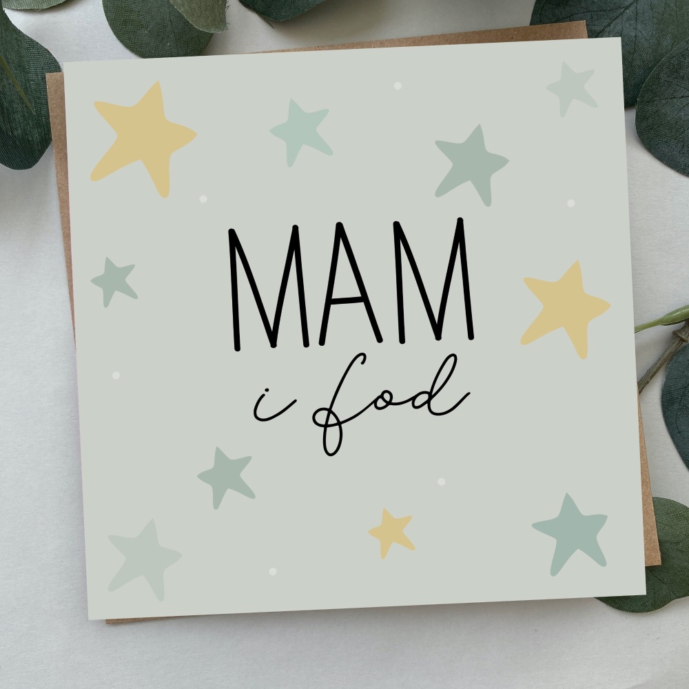 Cerdyn Mam i fod Serennog | Welsh Mum to be Card Bold Stars
