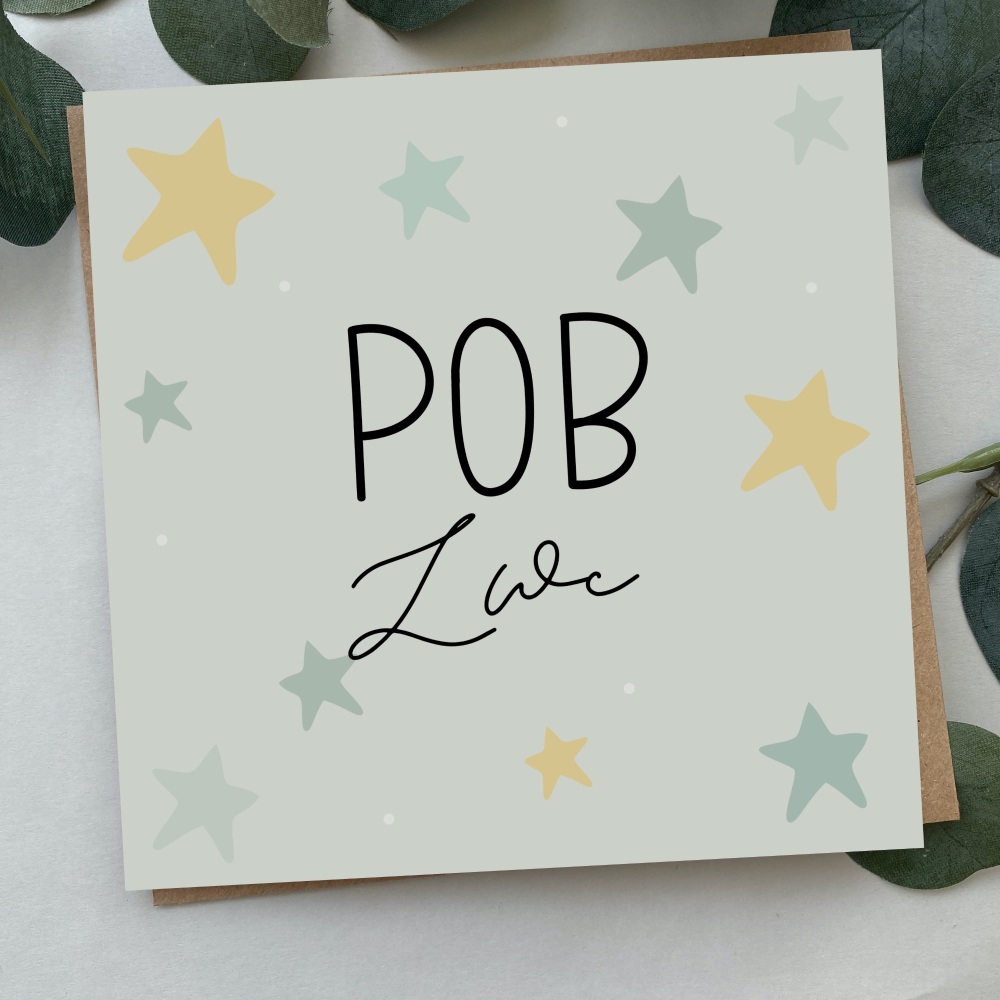 Cerdyn Pob Lwc Serennog | Welsh Good Luck Bold Stars