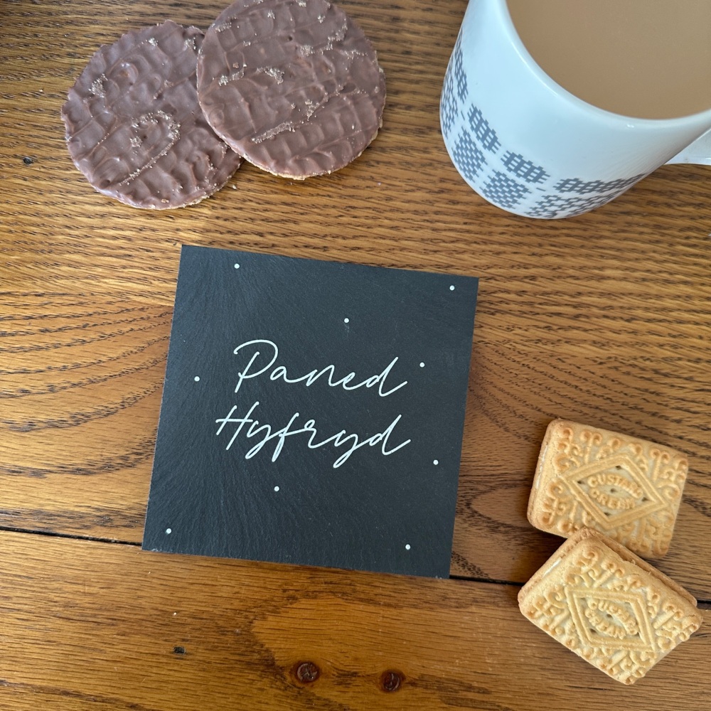 Mat Diod Paned Hyfryd Llechen | Welsh Lovely Cuppa Slate Coaster