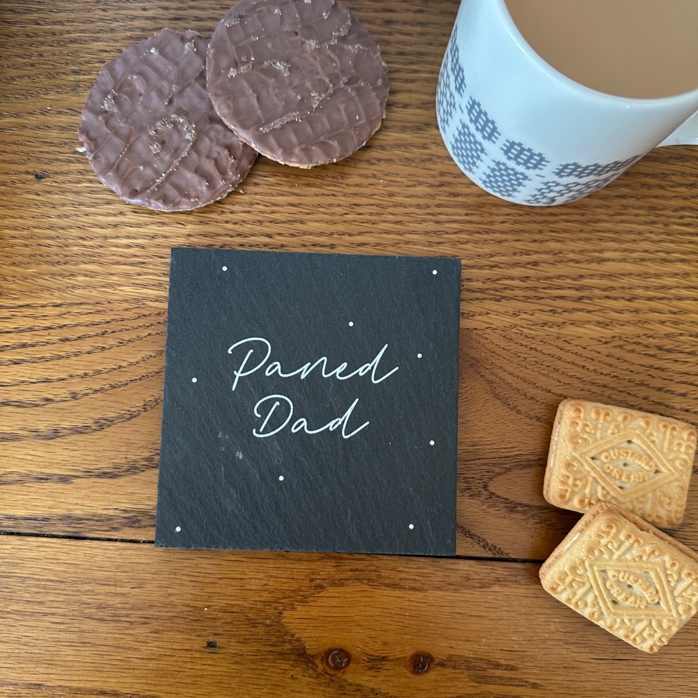 Mat Diod Paned Dad Llechen | Welsh Dad's Cuppa Slate Coaster