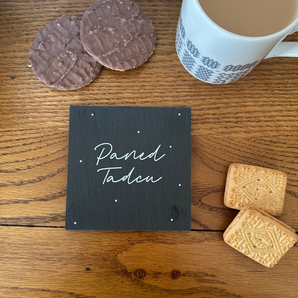Mat Diod Paned Tadcu Llechen | Welsh Grandad's Cuppa Slate Coaster