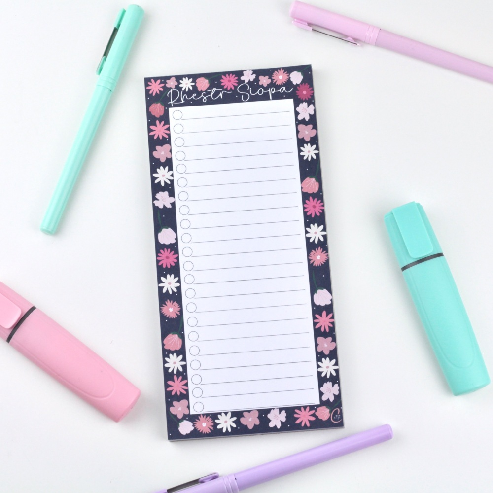 Rhestr Siopa Blodeuog | Welsh Shopping List in a Bold Flower Design