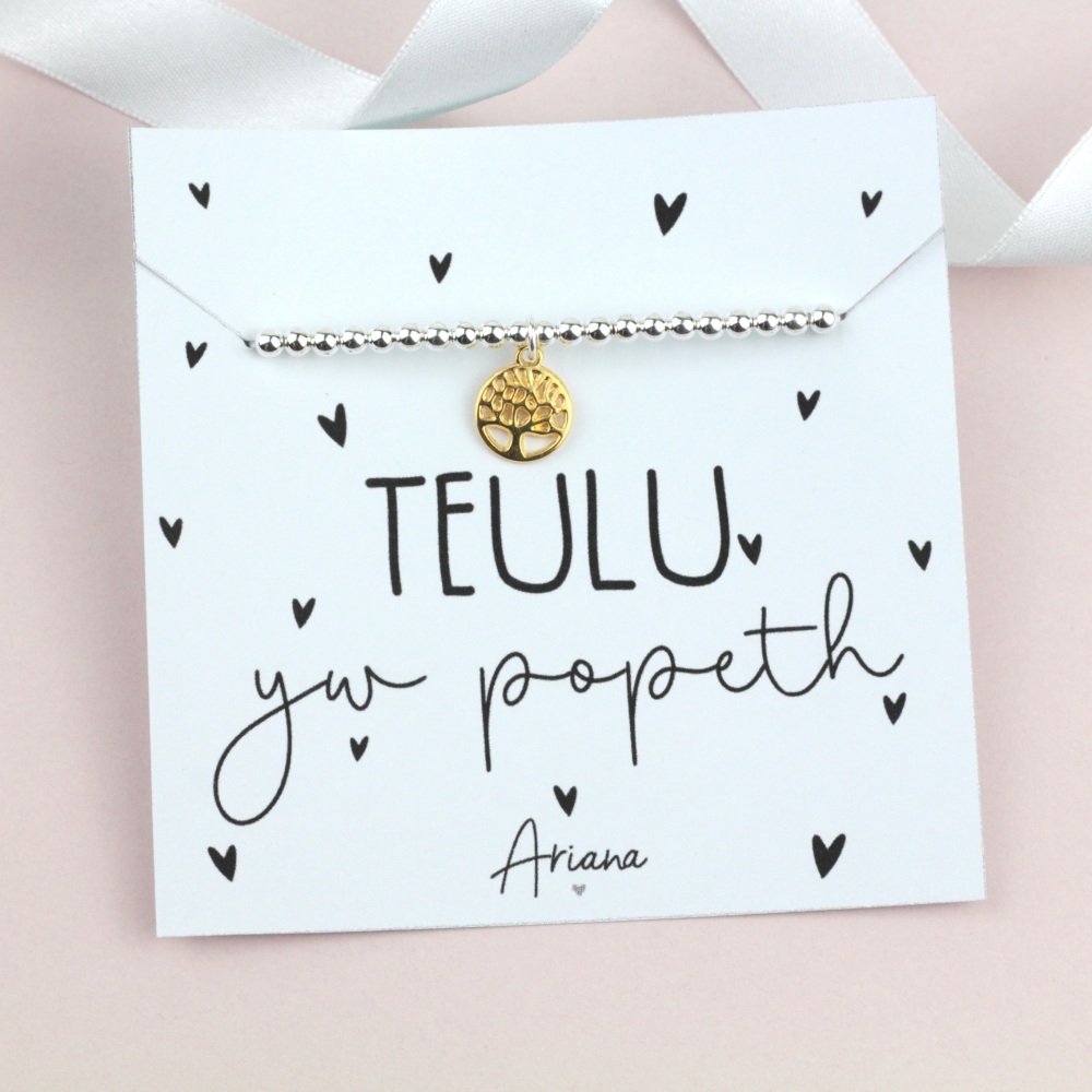Breichled Teulu yw Popeth | Welsh Family Tree Stretch Bracelet | Ariana Jewellery