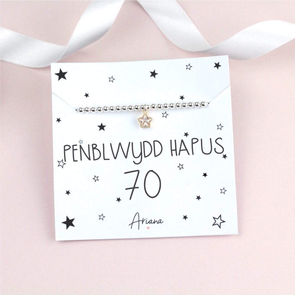 Breichled Penblwydd Hapus 70 | Welsh Happy Birthday 70 Bracelet | Ariana Jewellery | Various Choice