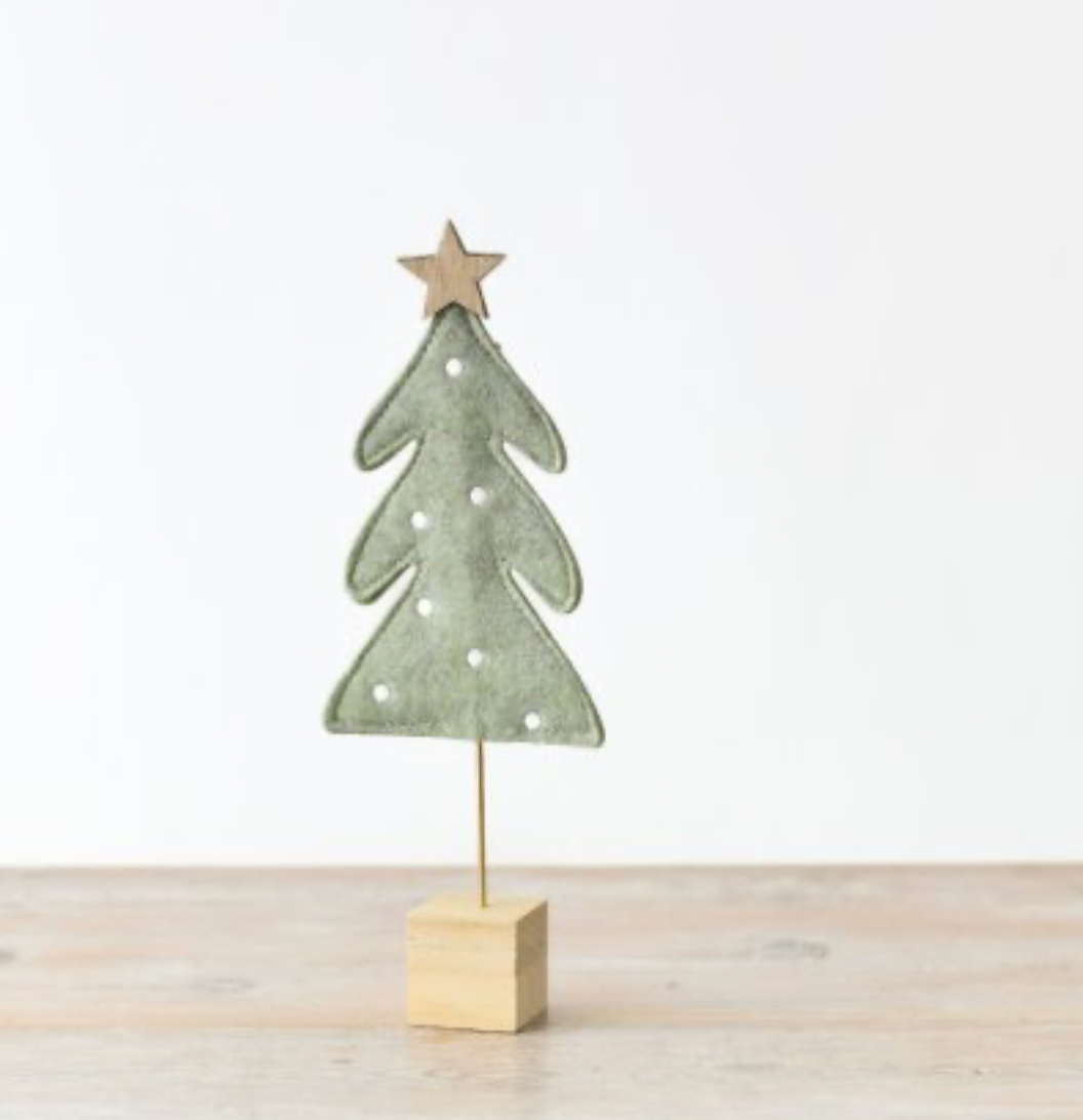 Green Felt Tree Decoration with Wooden Base Large