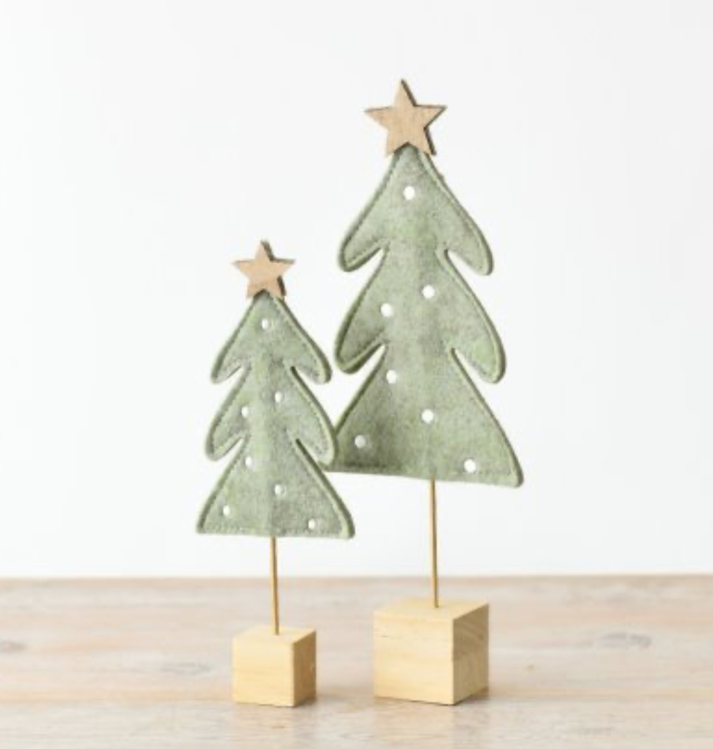 Green Felt Tree Decoration with Wooden Base Large