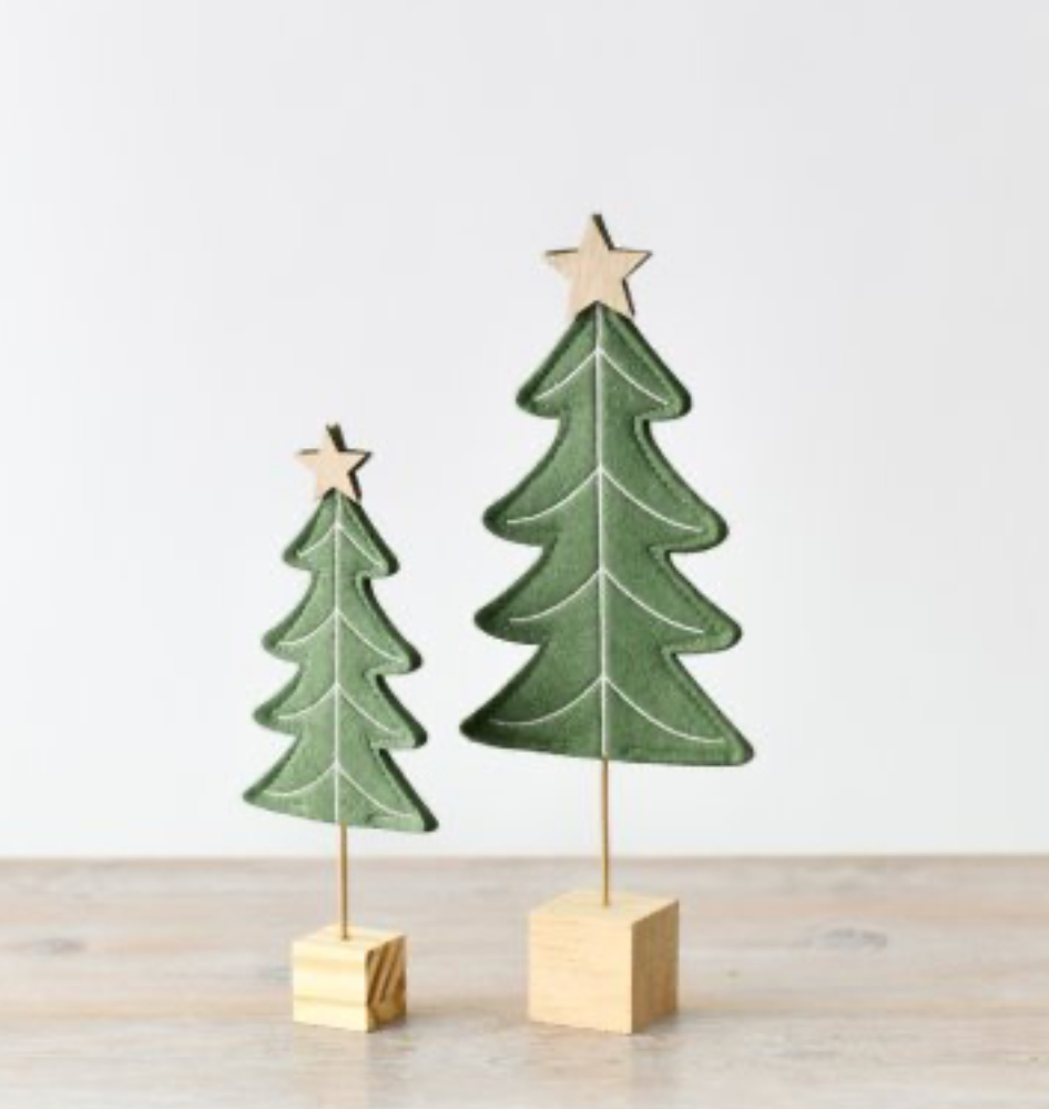 Dark Green Felt Tree Decoration with Wooden Base Large