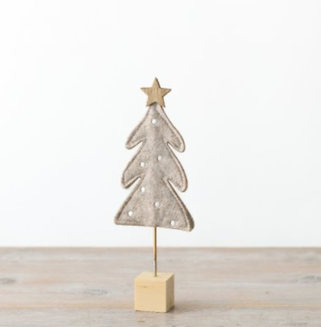 Natural Greige Felt Tree Decoration with Wooden Base