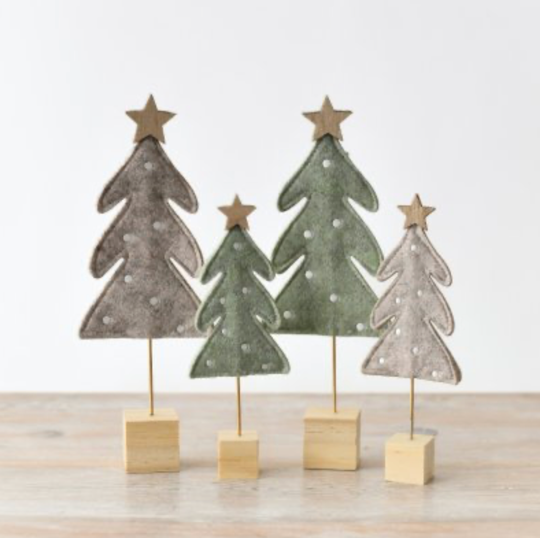 Natural Greige Felt Tree Decoration with Wooden Base