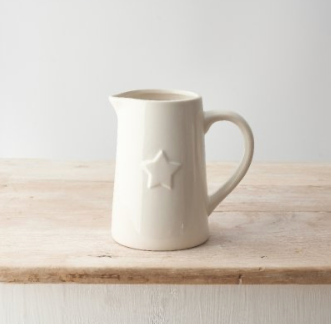 White Ceramic Star Jug Large
