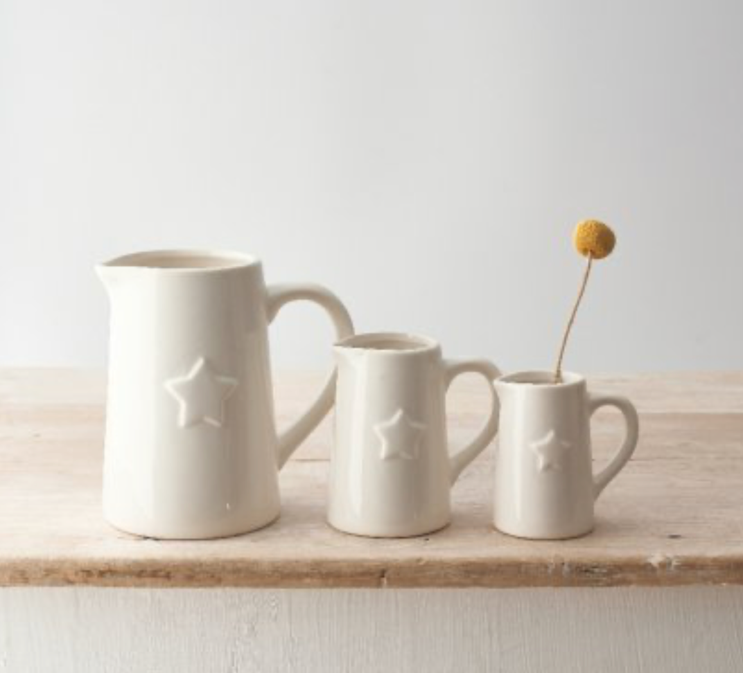 White Ceramic Star Jug Large