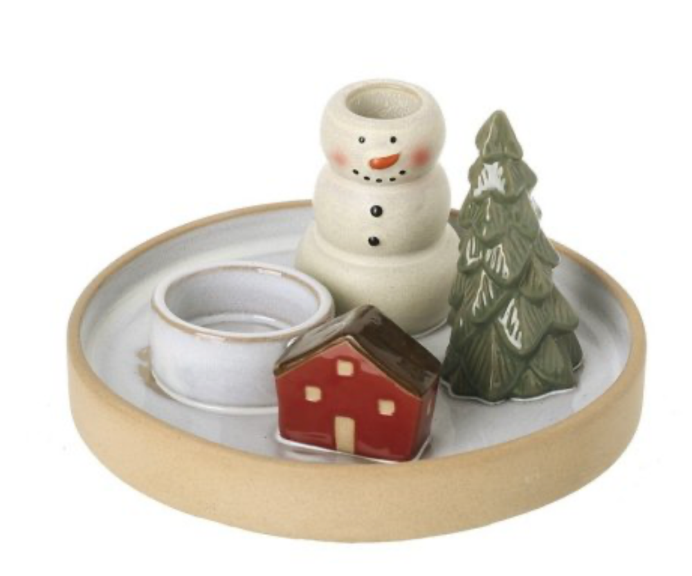Snowman Scene Tea light and Candle Holder Plate