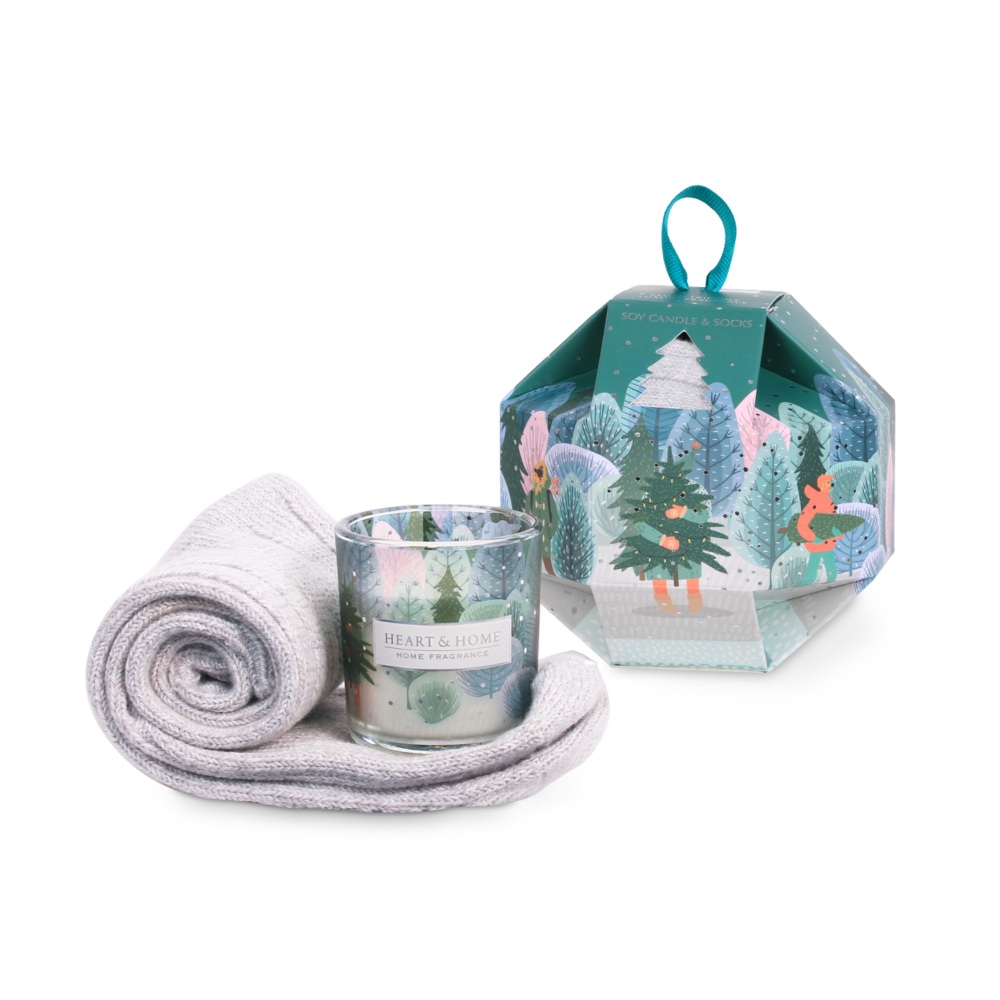 Christmas Tree Sock and Candle Gift Set | Heart & Home